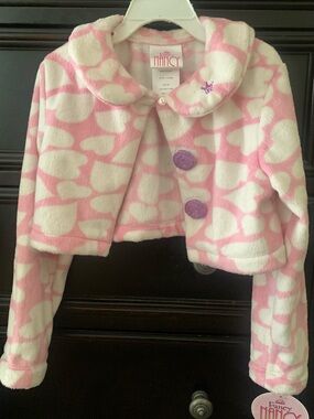 Nancy Pink & White Heart-Print Plush Girls Cropped Jacket